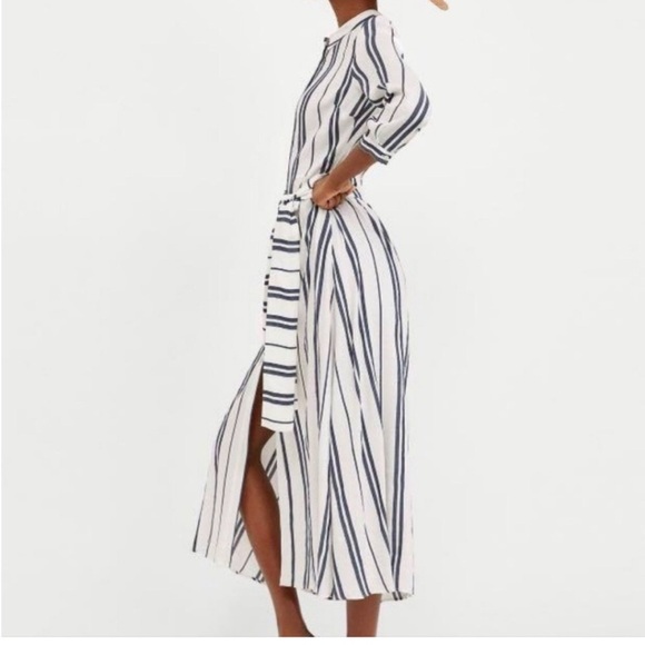 Zara White/Black bottom down, belted spring dress size XS - Picture 2 of 15